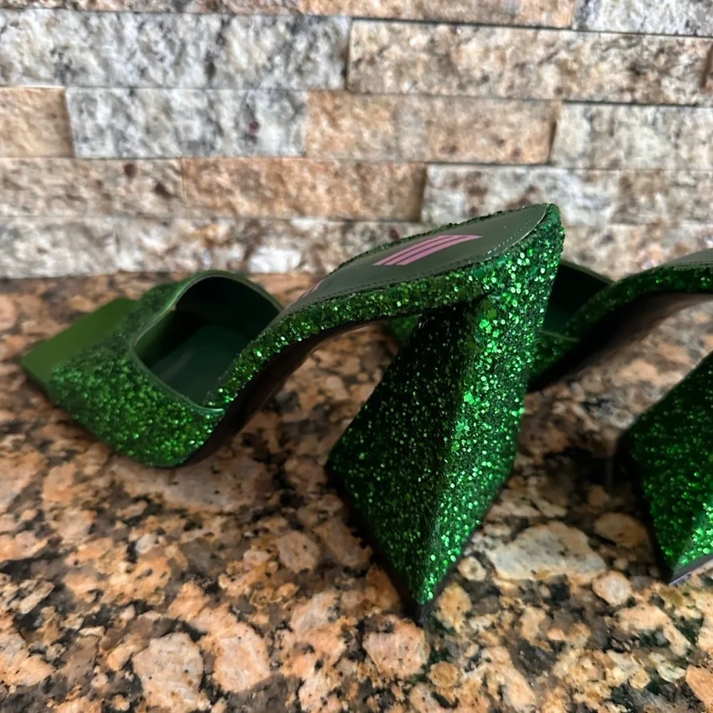 THE ATTICO Devon 115 Mule in Apple Green Glitter